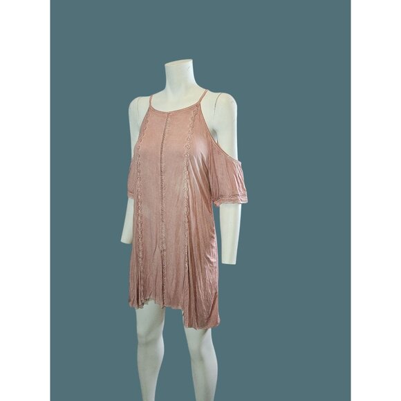 2/$35 POL Pink Cold Shoulder Lace-Trim Tunic/Dress Women S Lightweight & Flowy - Picture 3 of 7
